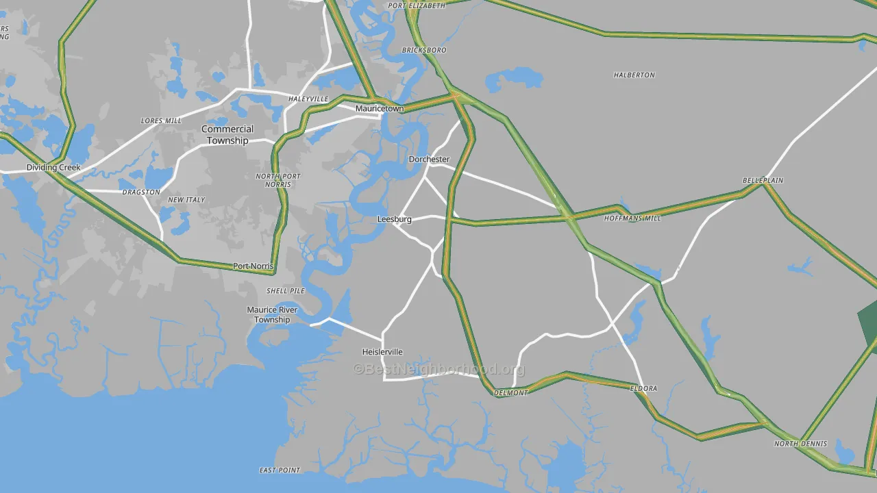 Heislerville, NJ Map of Noise Levels in Heislerville