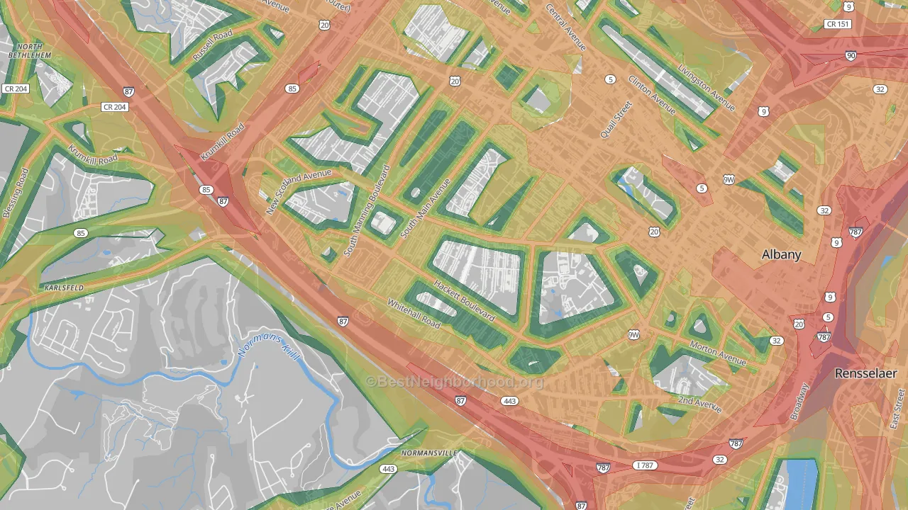 Helderberg, Albany, NY Map of Noise Levels in Helderberg