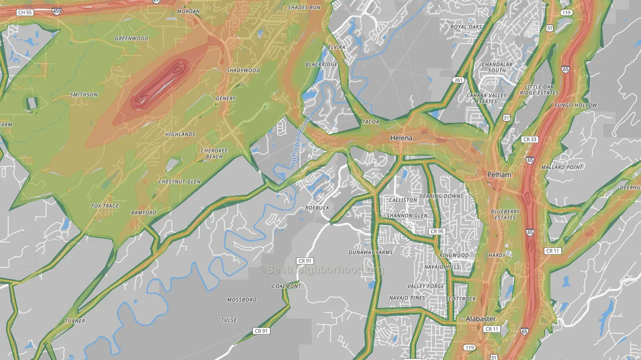 Helena, AL Map of Noise Levels in Helena