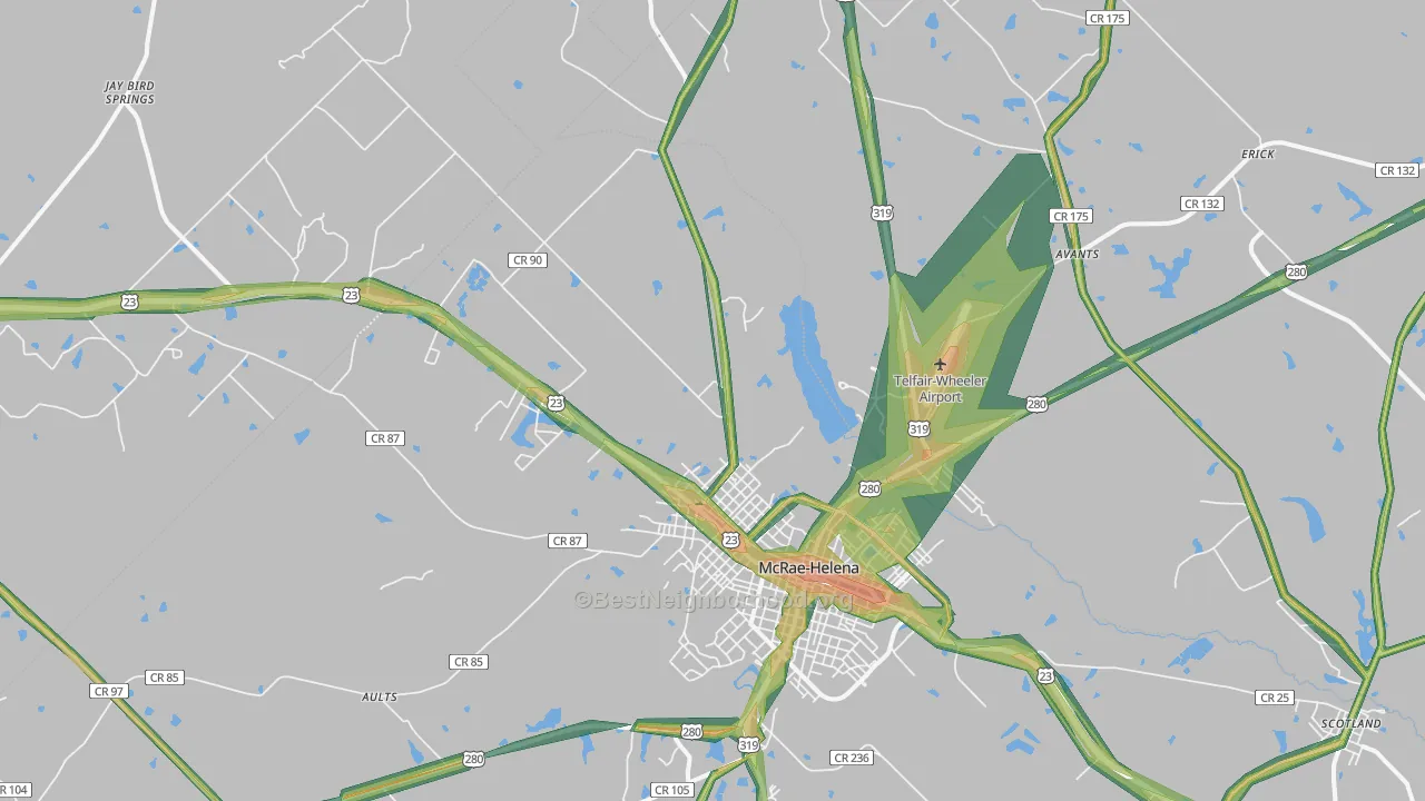 Helena, GA Map of Noise Levels in Helena