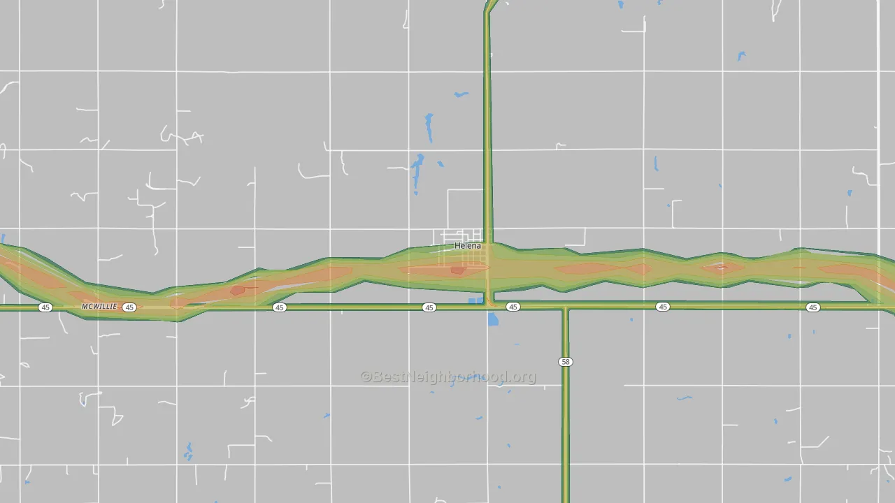 Helena, OK Map of Noise Levels in Helena