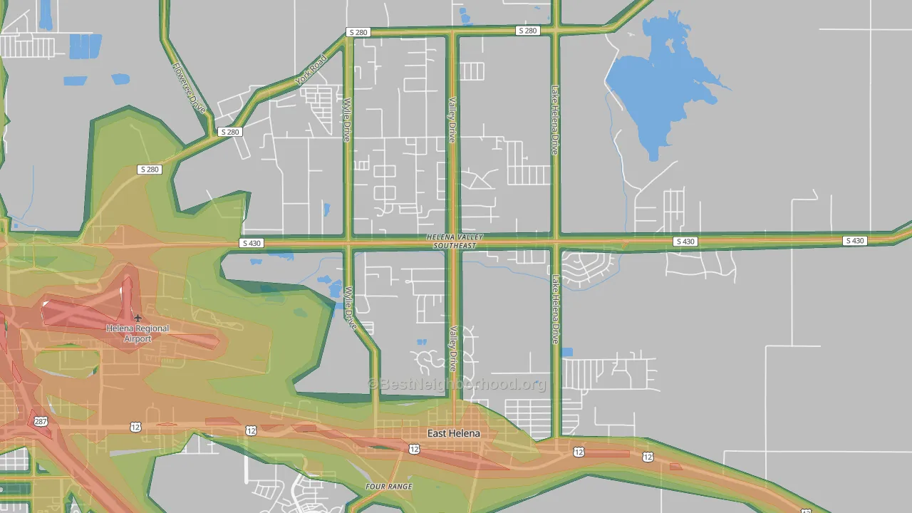 Helena Valley Southeast, MT Map of Noise Levels in Helena Valley Southeast
