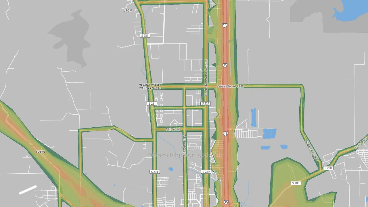 Helena Valley West Central, MT Map of Noise Levels in Helena Valley West Central