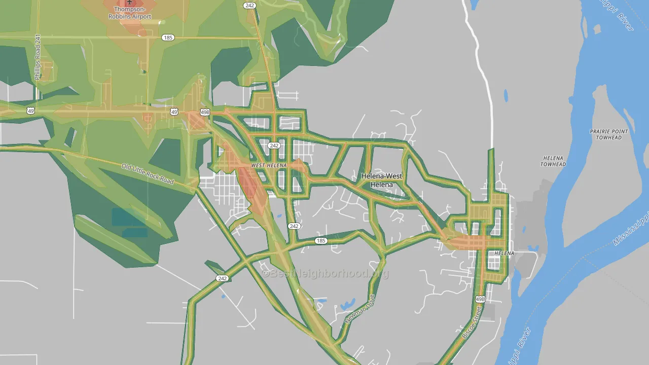 Helena-West Helena, AR Map of Noise Levels in Helena-West Helena
