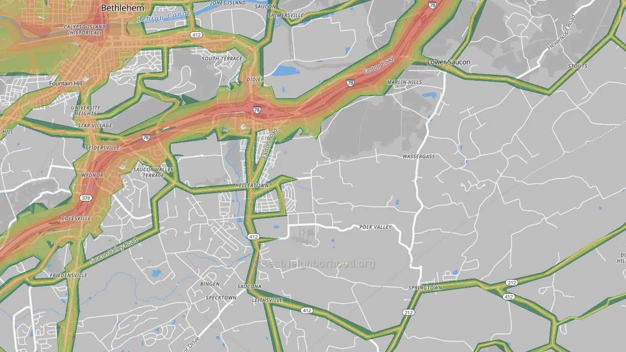 Hellertown, PA Map of Noise Levels in Hellertown