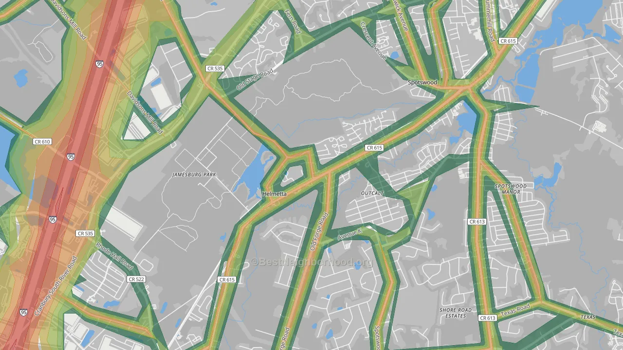 Helmetta, NJ Map of Noise Levels in Helmetta