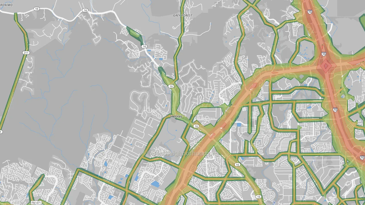 Helotes, TX Map of Noise Levels in Helotes