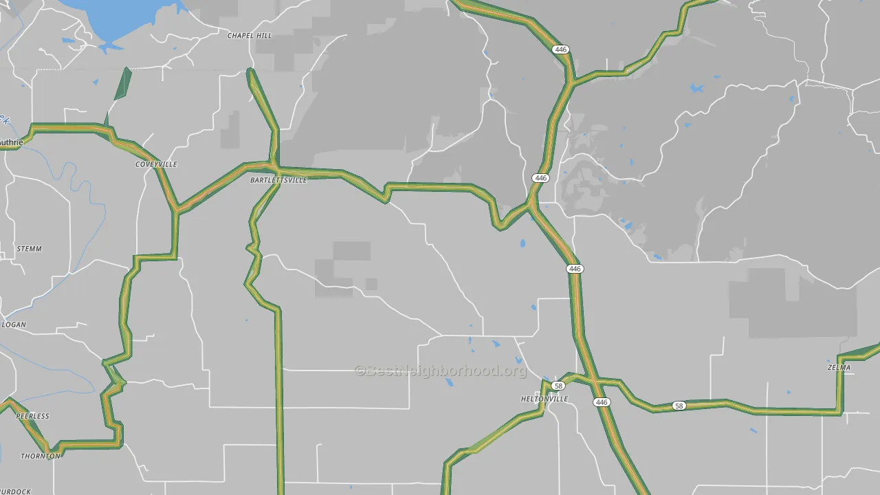 Heltonville, IN Map of Noise Levels in Heltonville