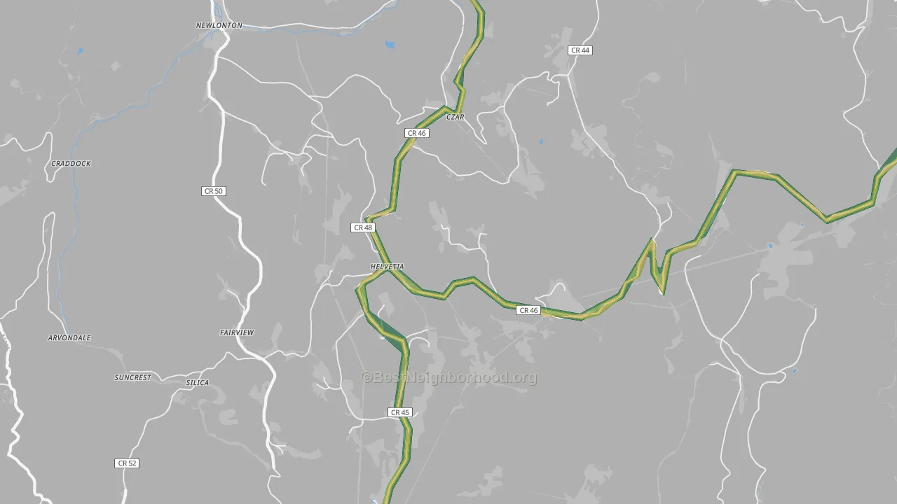 Helvetia, WV Map of Noise Levels in Helvetia