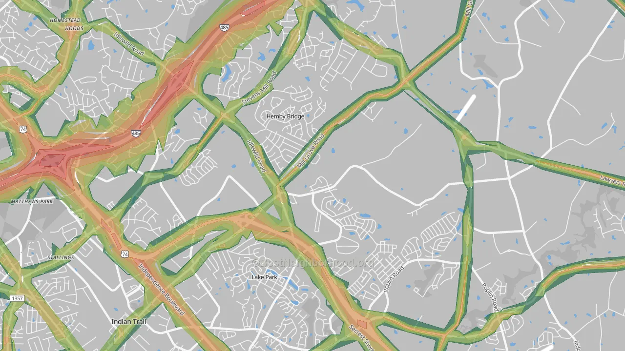 Hemby Bridge, NC Map of Noise Levels in Hemby Bridge