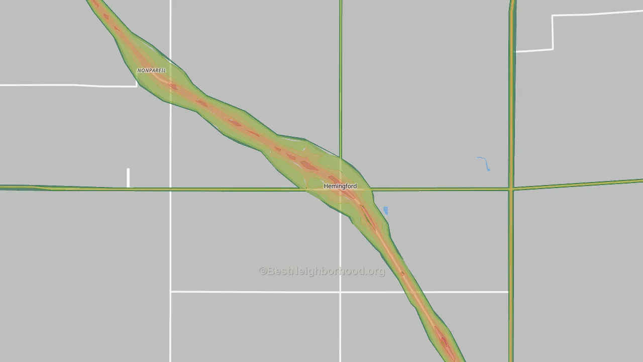 Hemingford, NE Map of Noise Levels in Hemingford