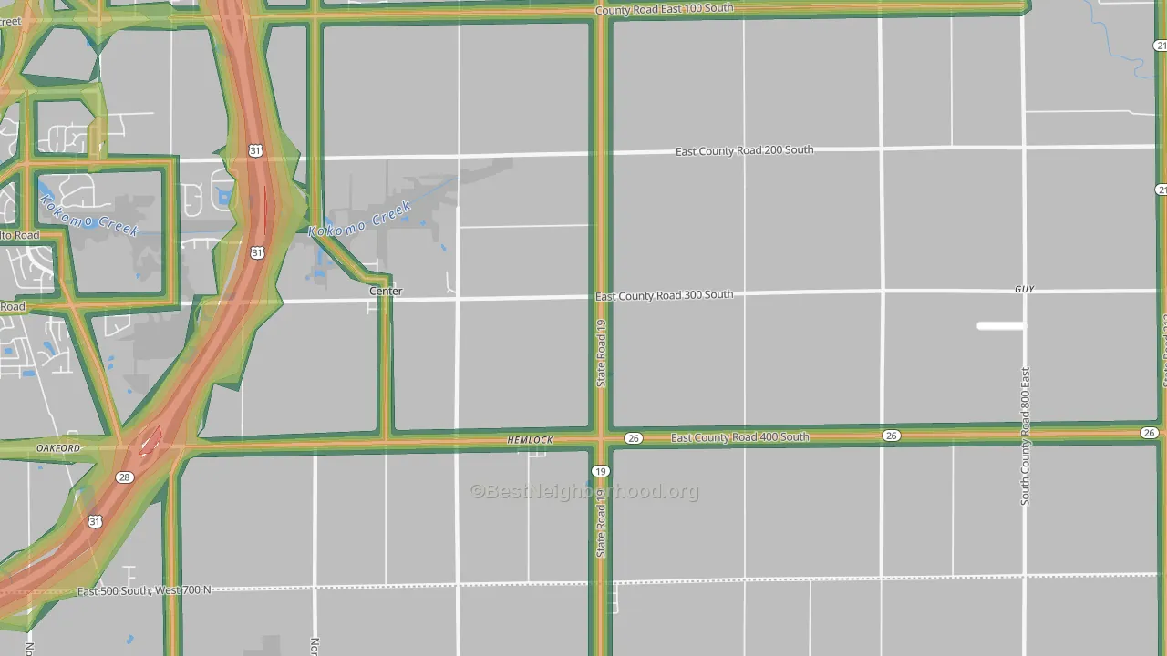 Hemlock, IN Map of Noise Levels in Hemlock