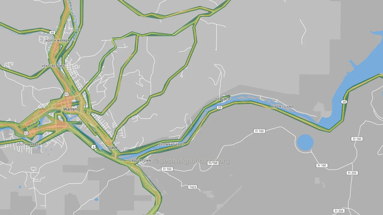 Hemlock, PA Map of Noise Levels in Hemlock