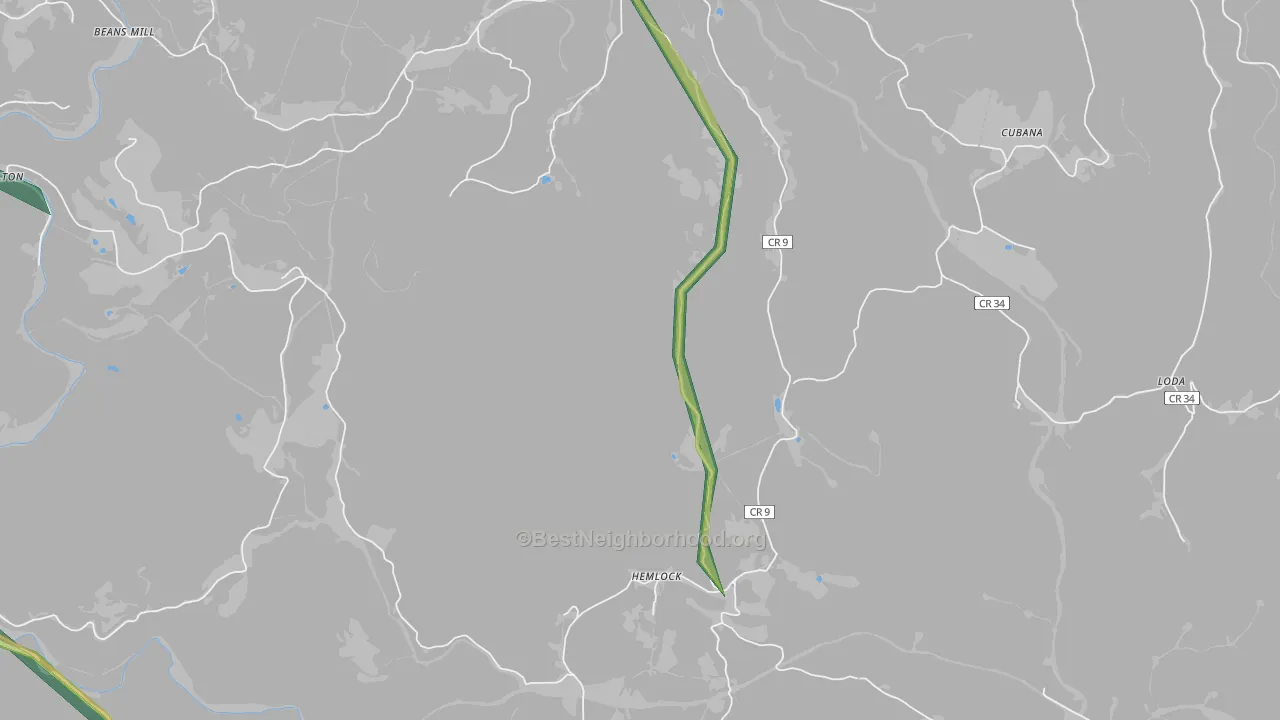 Hemlock, WV Map of Noise Levels in Hemlock
