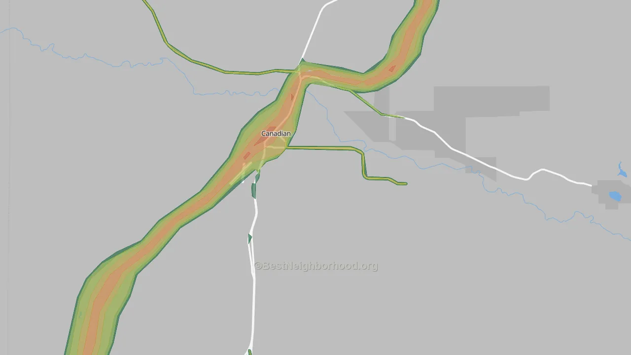 Hemphill County, TX Map of Noise Levels in Hemphill County