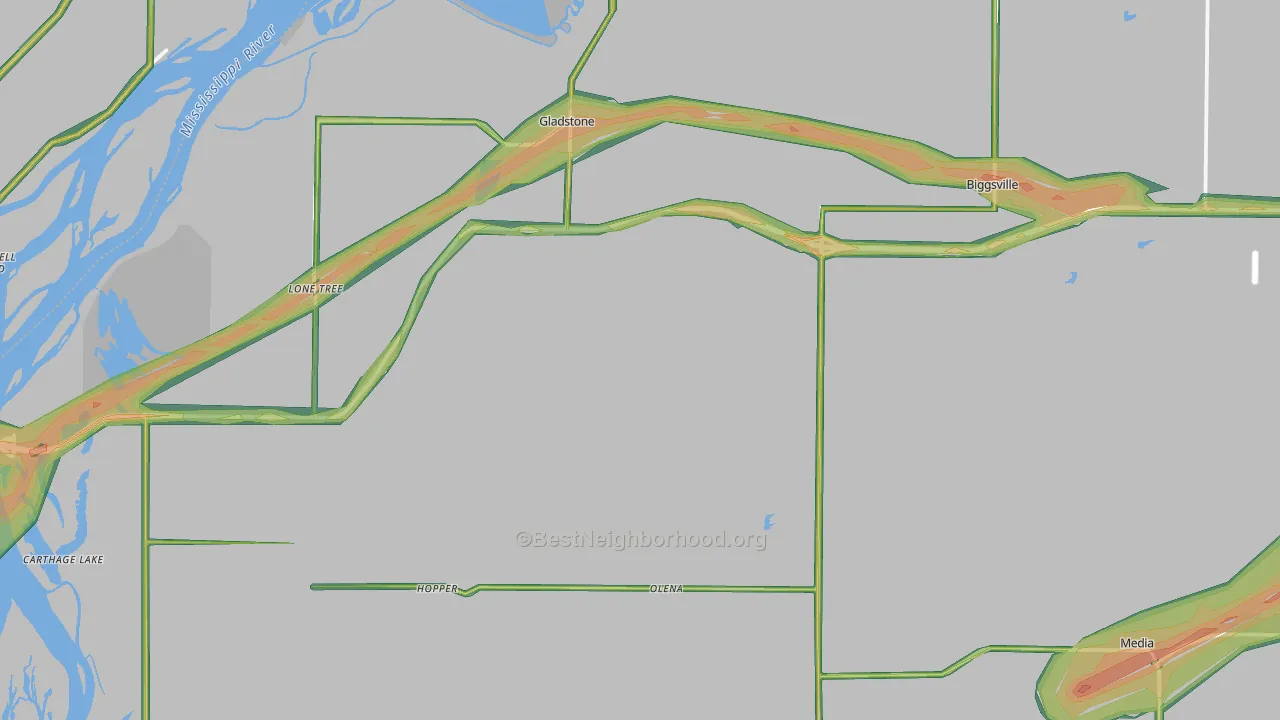 Henderson County, IL Map of Noise Levels in Henderson County