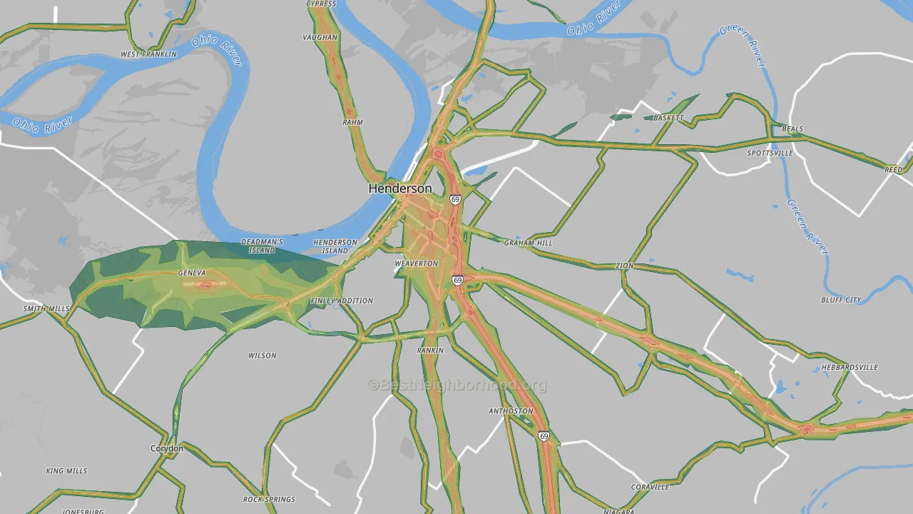Henderson County, KY Map of Noise Levels in Henderson County