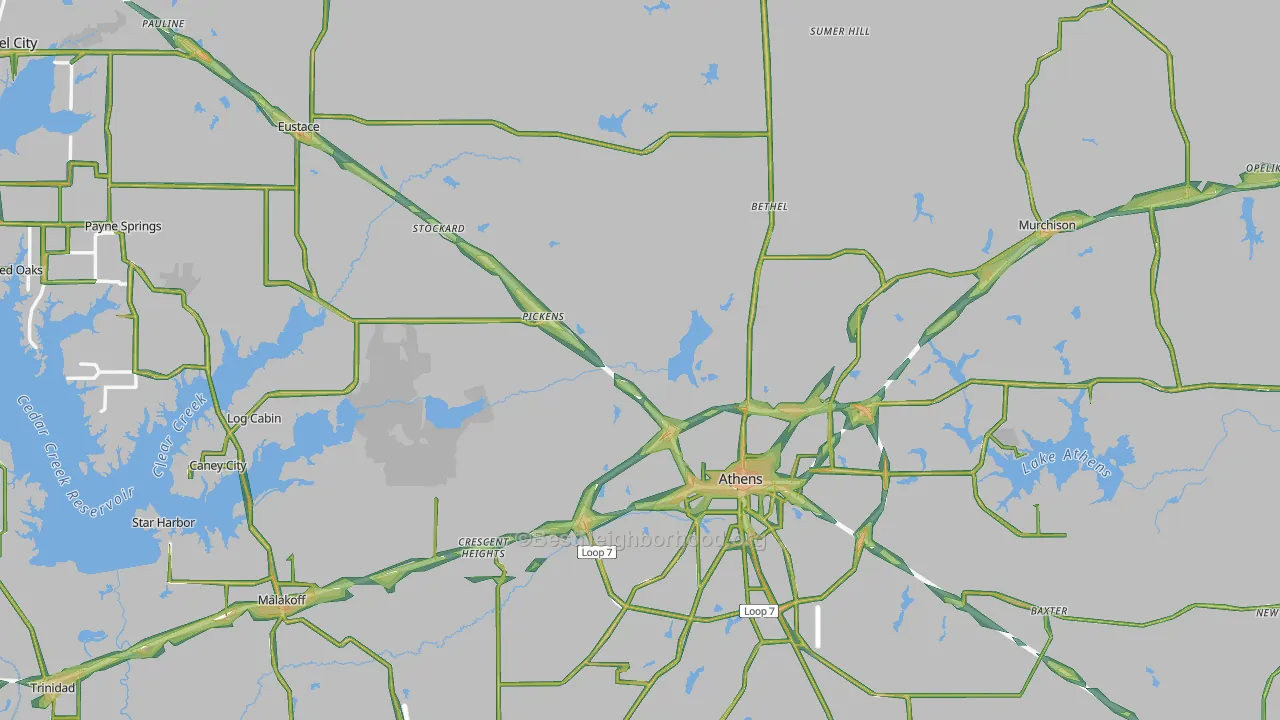 Henderson County, TX Map of Noise Levels in Henderson County