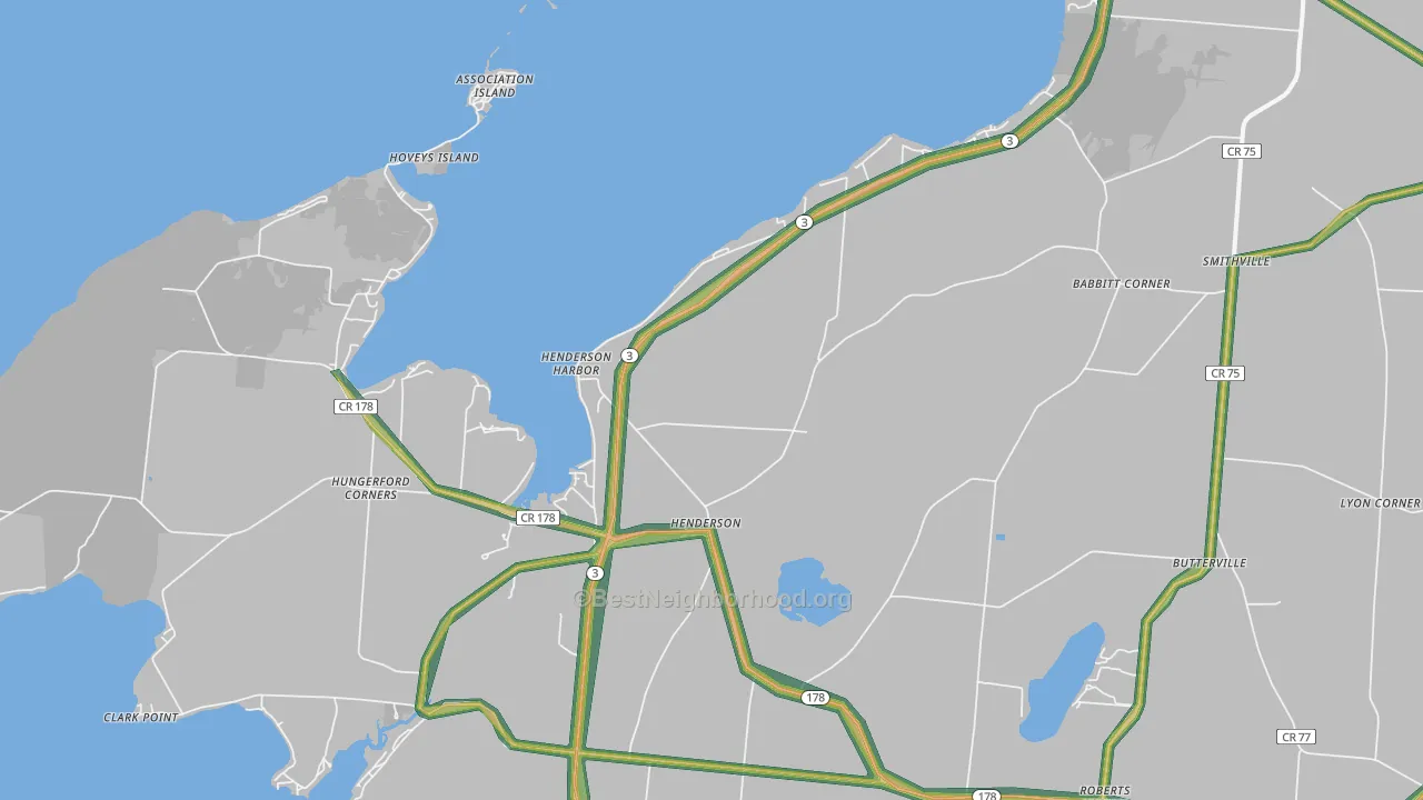 Henderson Harbor, NY Map of Noise Levels in Henderson Harbor