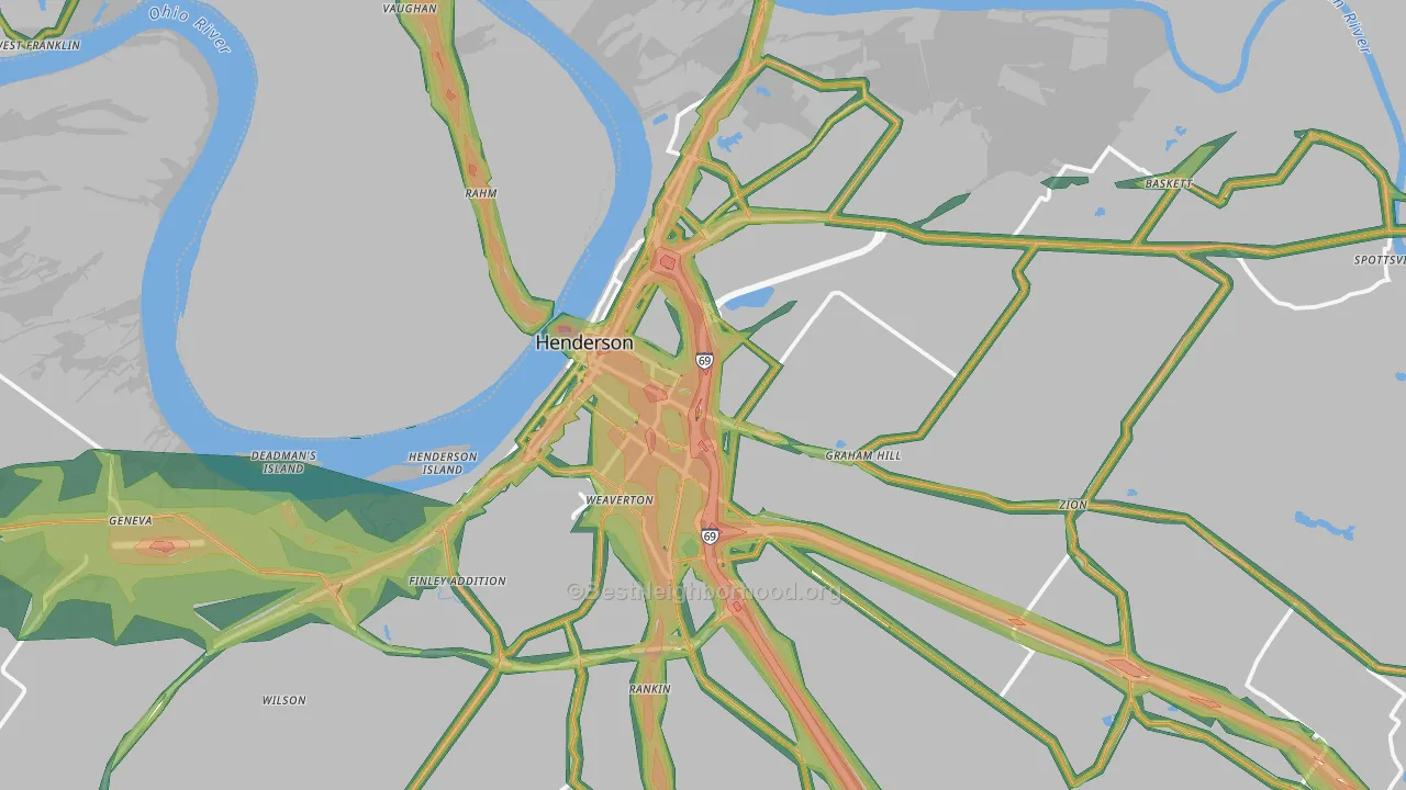Henderson, KY Map of Noise Levels in Henderson