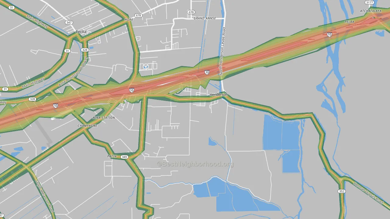 Henderson, LA Map of Noise Levels in Henderson
