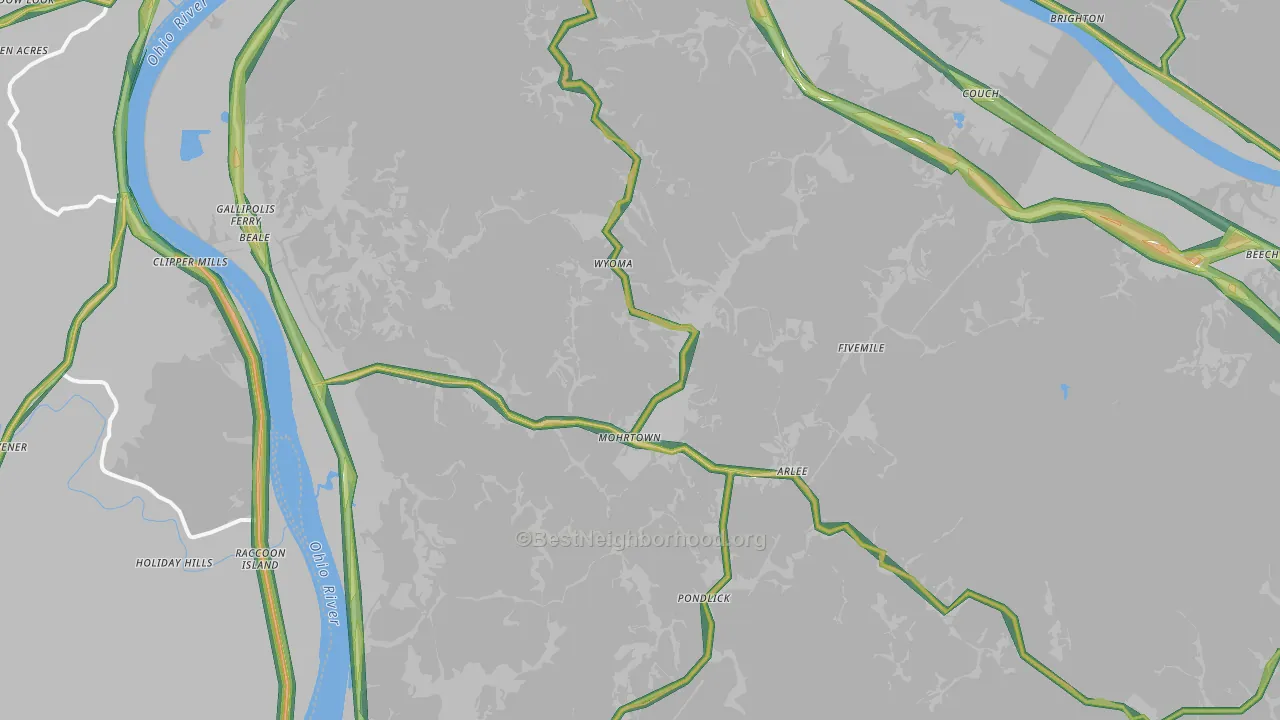 Henderson, WV Map of Noise Levels in Henderson