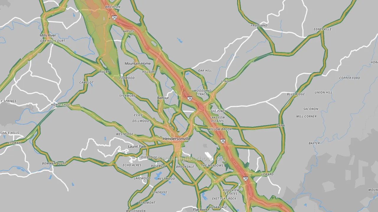 Hendersonville, NC Map of Noise Levels in Hendersonville