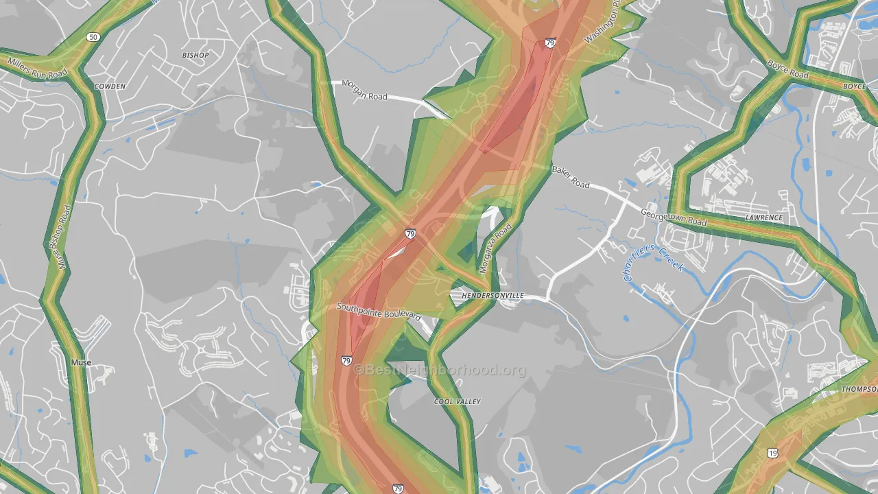 Hendersonville, PA Map of Noise Levels in Hendersonville