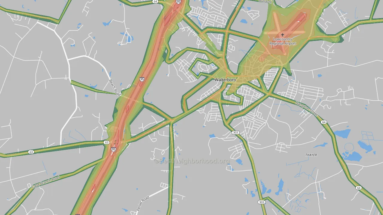 Hendersonville, SC Map of Noise Levels in Hendersonville