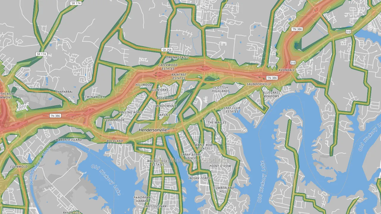 Hendersonville, TN Map of Noise Levels in Hendersonville