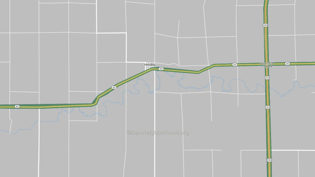 Hendley, NE Map of Noise Levels in Hendley