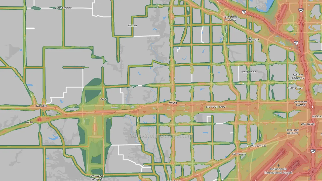 Hendricks County, IN Map of Noise Levels in Hendricks County