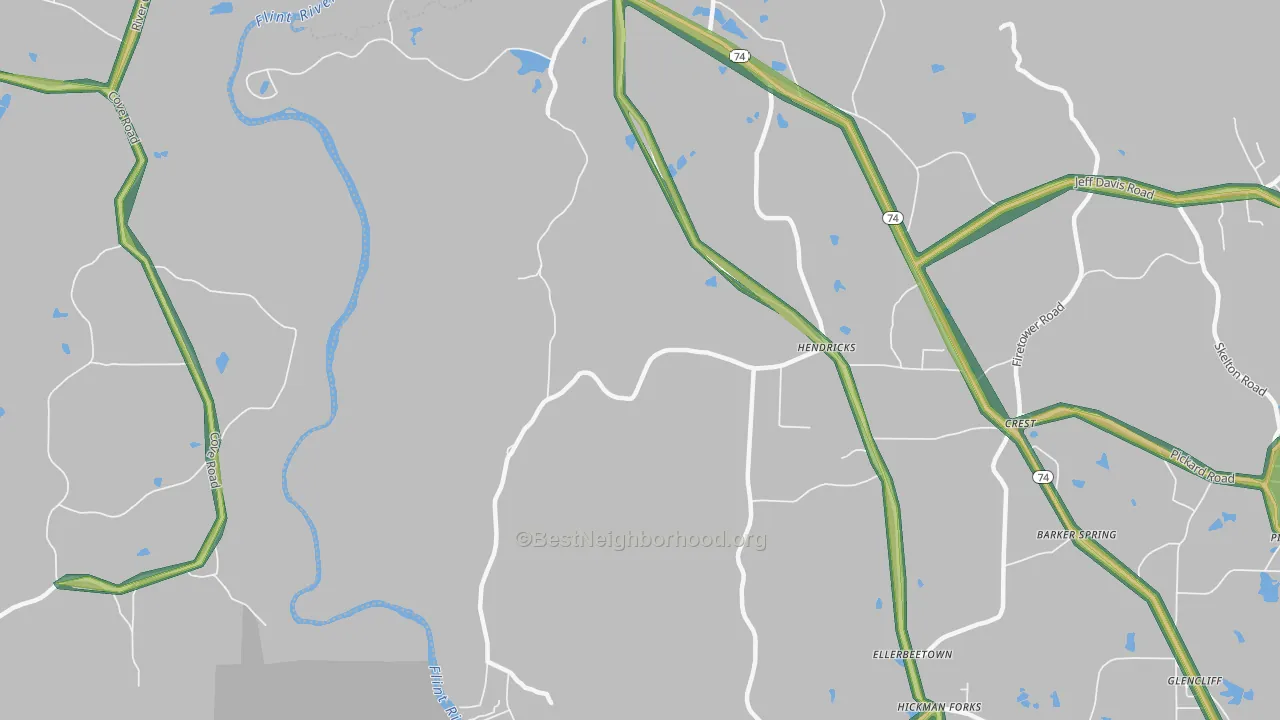 Hendricks, GA Map of Noise Levels in Hendricks