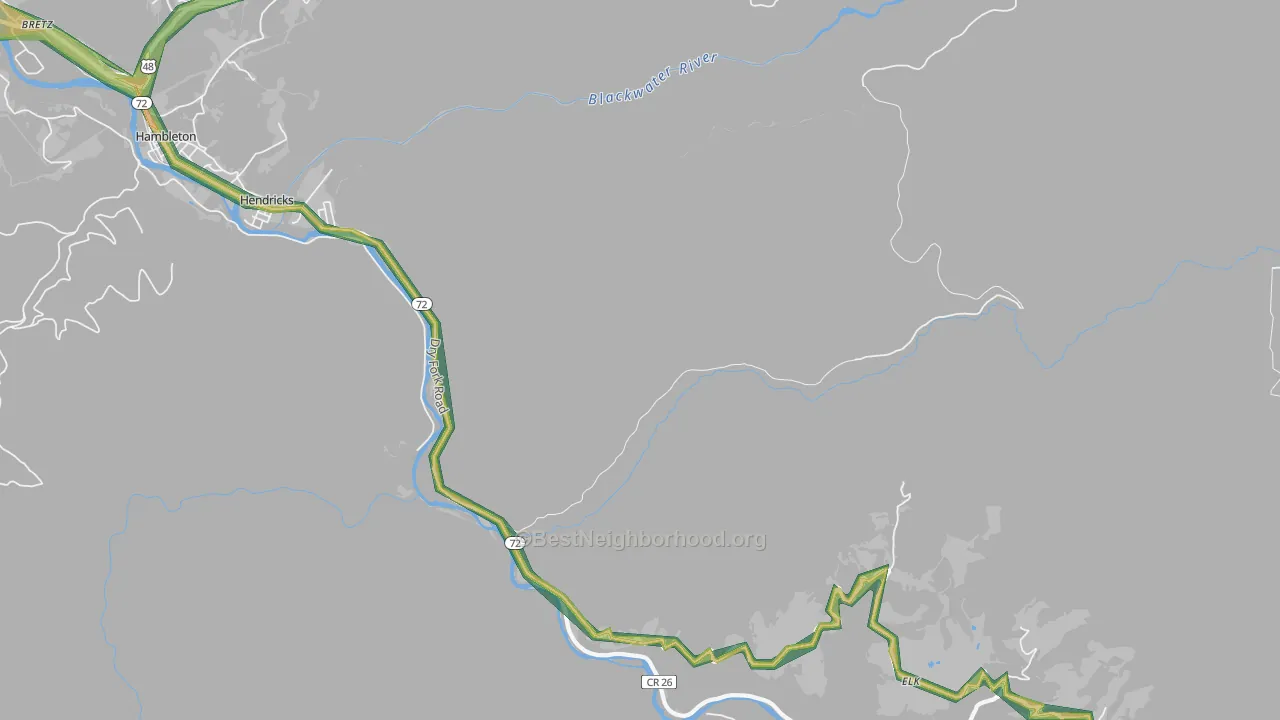 Hendricks, WV Map of Noise Levels in Hendricks