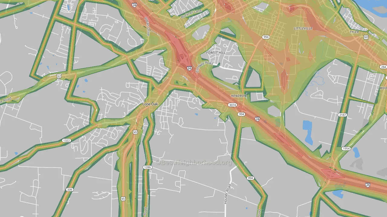 Hendron, KY Map of Noise Levels in Hendron