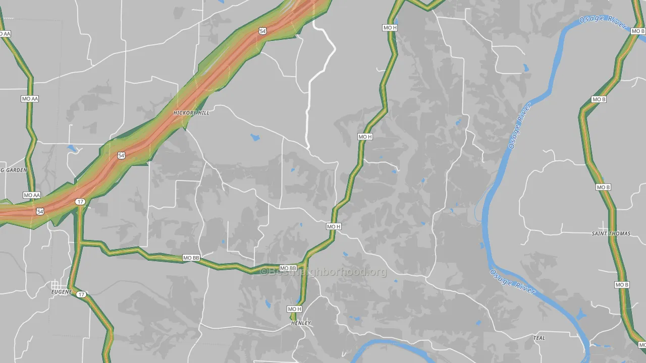 Henley, MO Map of Noise Levels in Henley