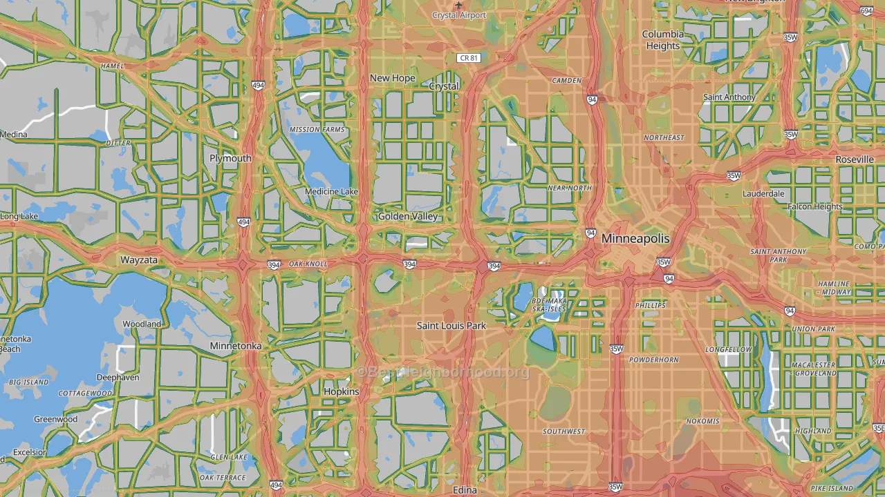 Hennepin County, MN Map of Noise Levels in Hennepin County