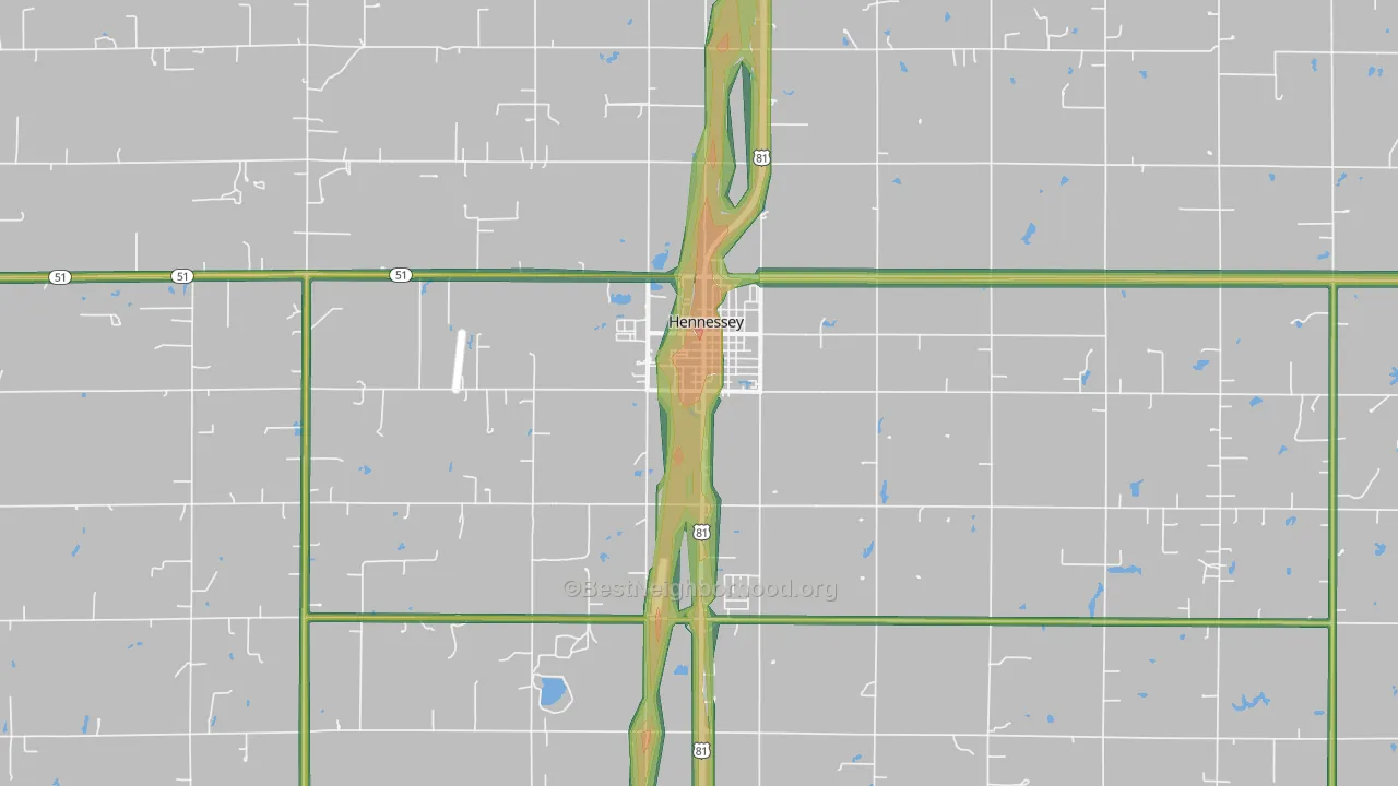 Hennessey, OK Map of Noise Levels in Hennessey