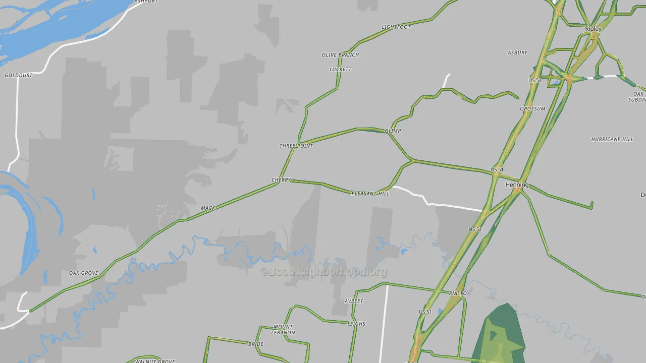 Henning, TN Map of Noise Levels in Henning