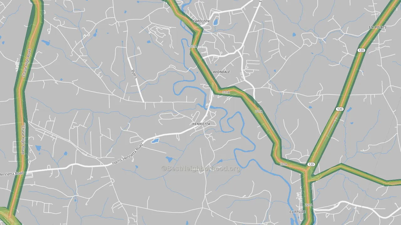 Henrietta, NC Map of Noise Levels in Henrietta