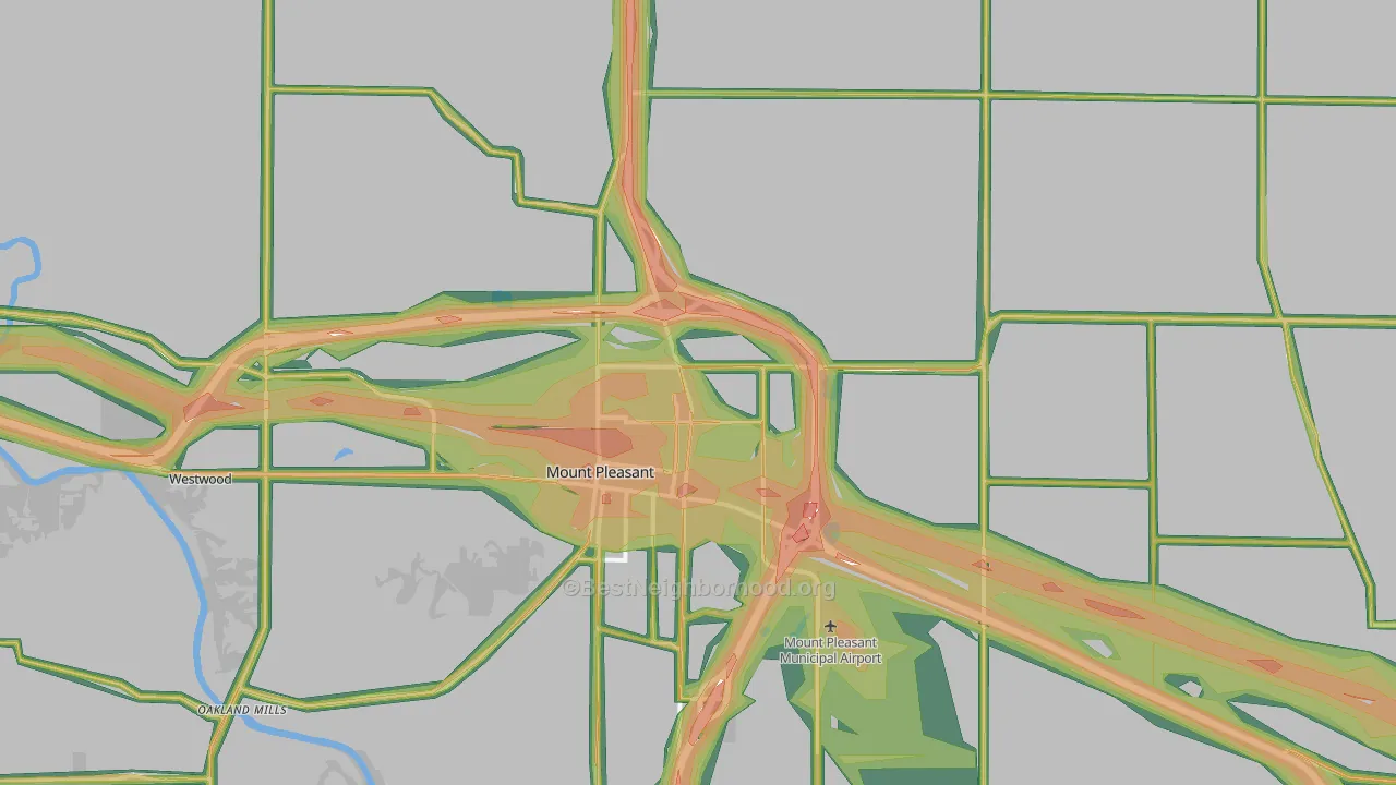 Henry County, IA Map of Noise Levels in Henry County