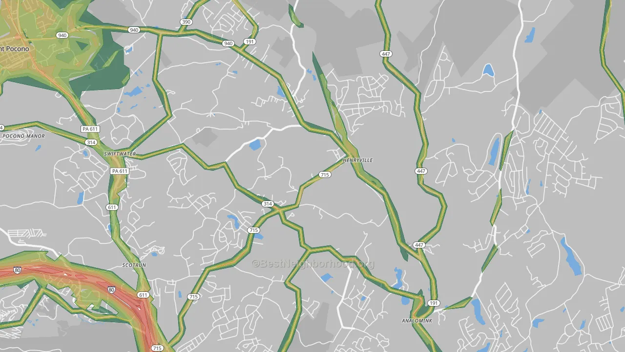 Henryville, PA Map of Noise Levels in Henryville