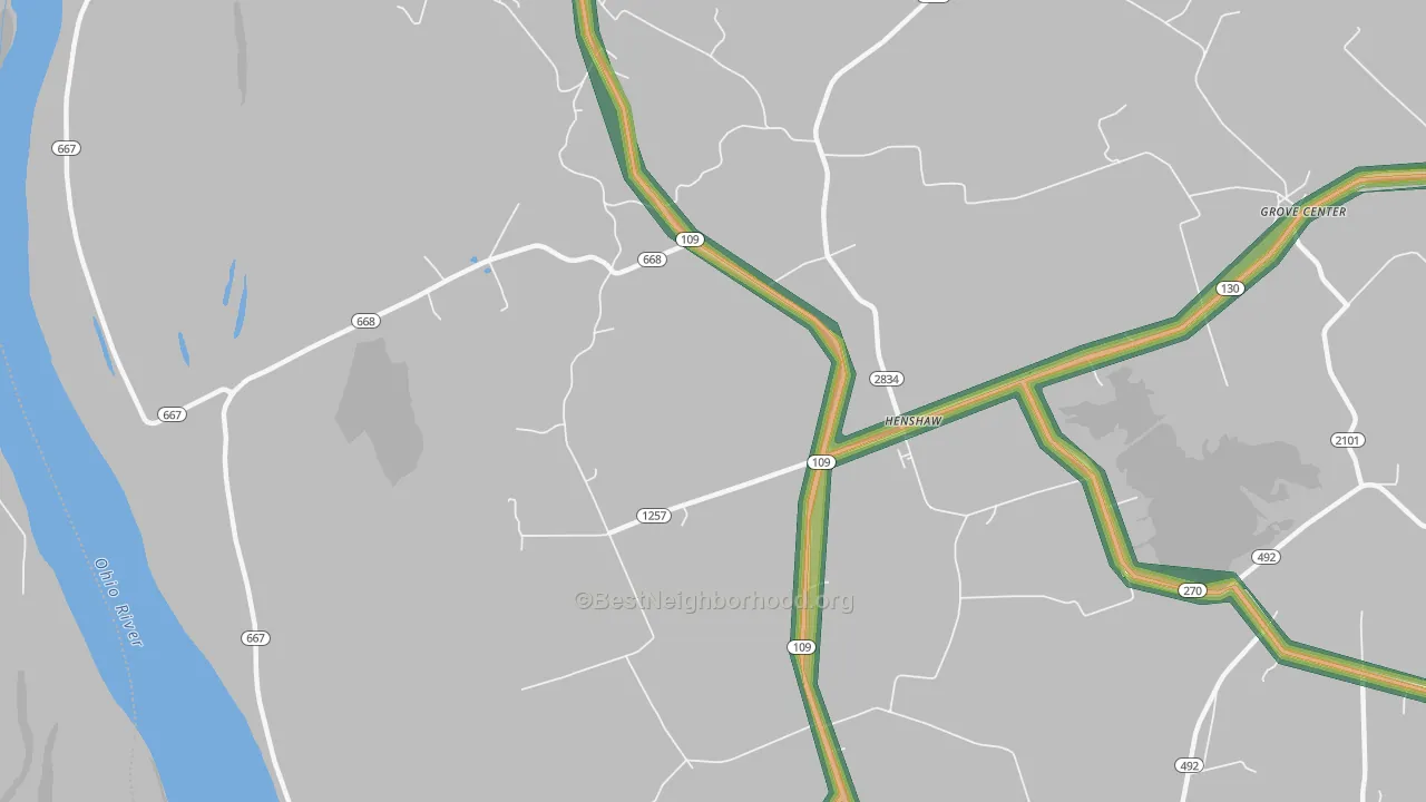 Henshaw, KY Map of Noise Levels in Henshaw