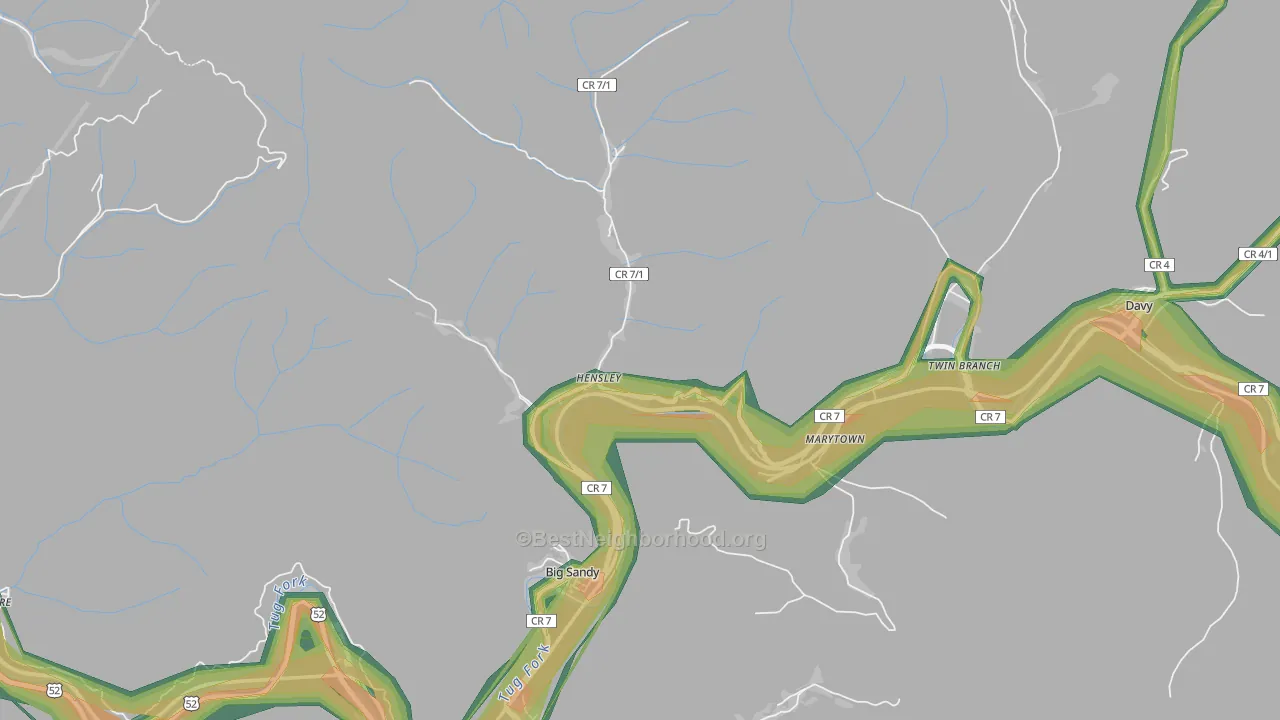 Hensley, WV Map of Noise Levels in Hensley