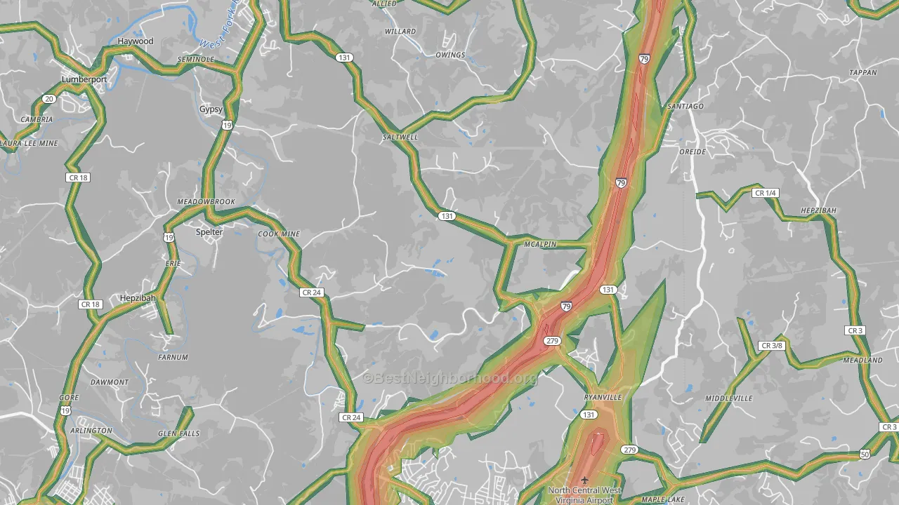 Hepzibah, WV Map of Noise Levels in Hepzibah