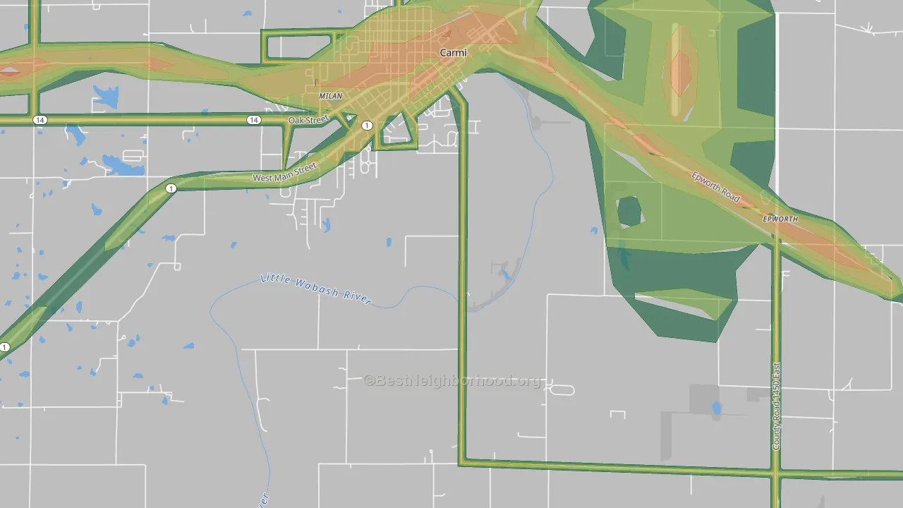 Herald, IL Map of Noise Levels in Herald