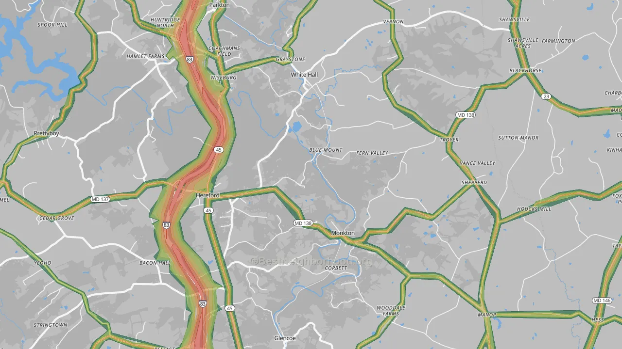 Hereford, MD Map of Noise Levels in Hereford