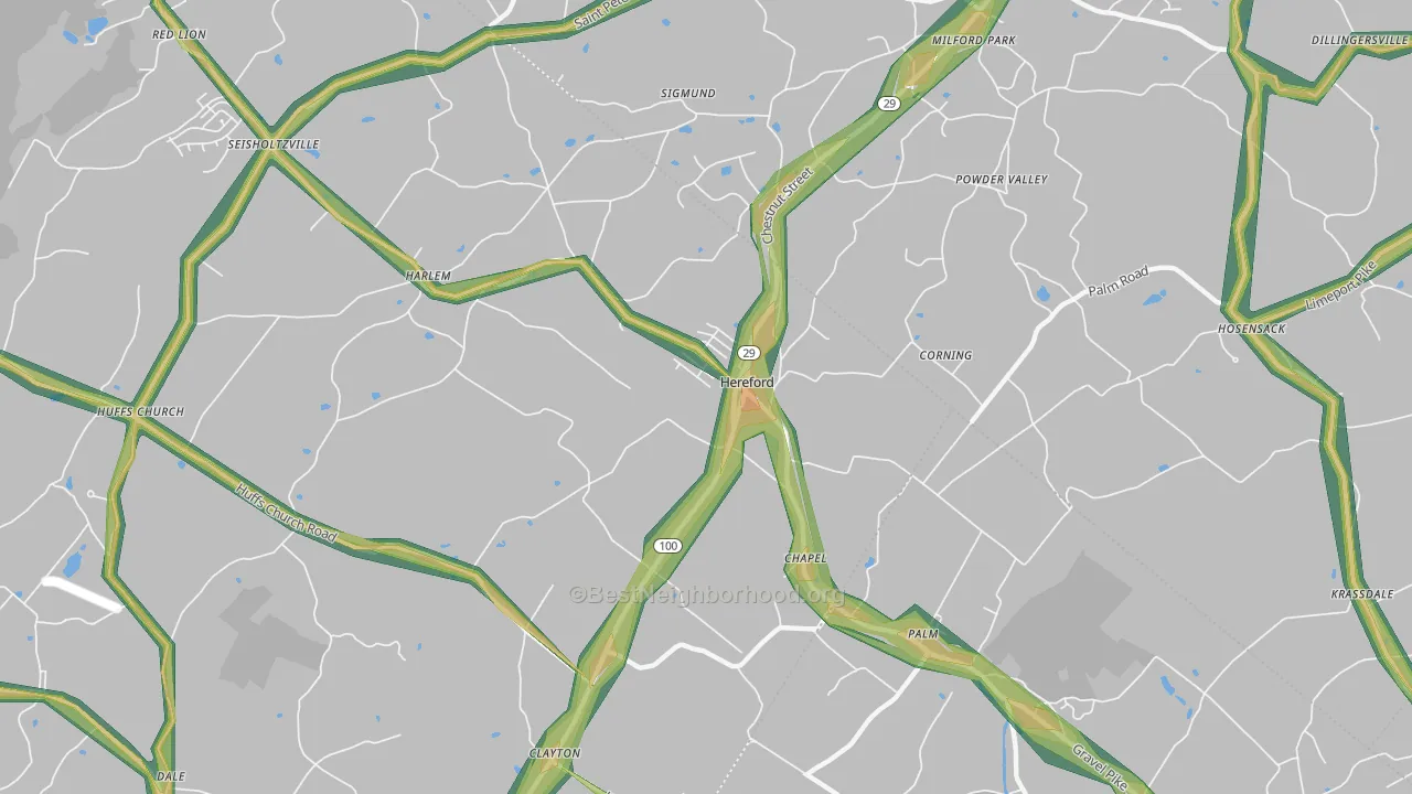 Hereford, PA Map of Noise Levels in Hereford