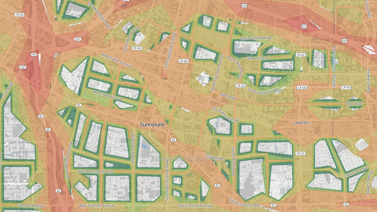 Heritage District, Sunnyvale, CA Map of Noise Levels in Heritage District