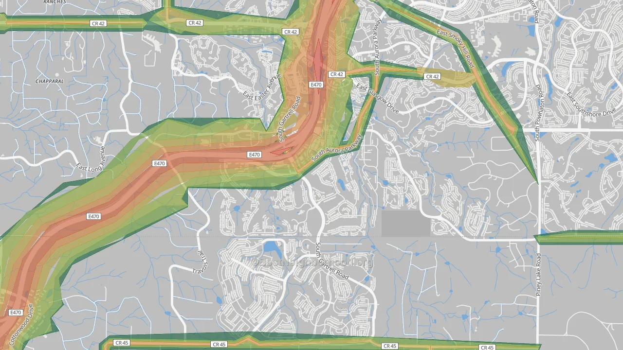 Heritage Eagle Bend, Aurora, CO Map of Noise Levels in Heritage Eagle Bend